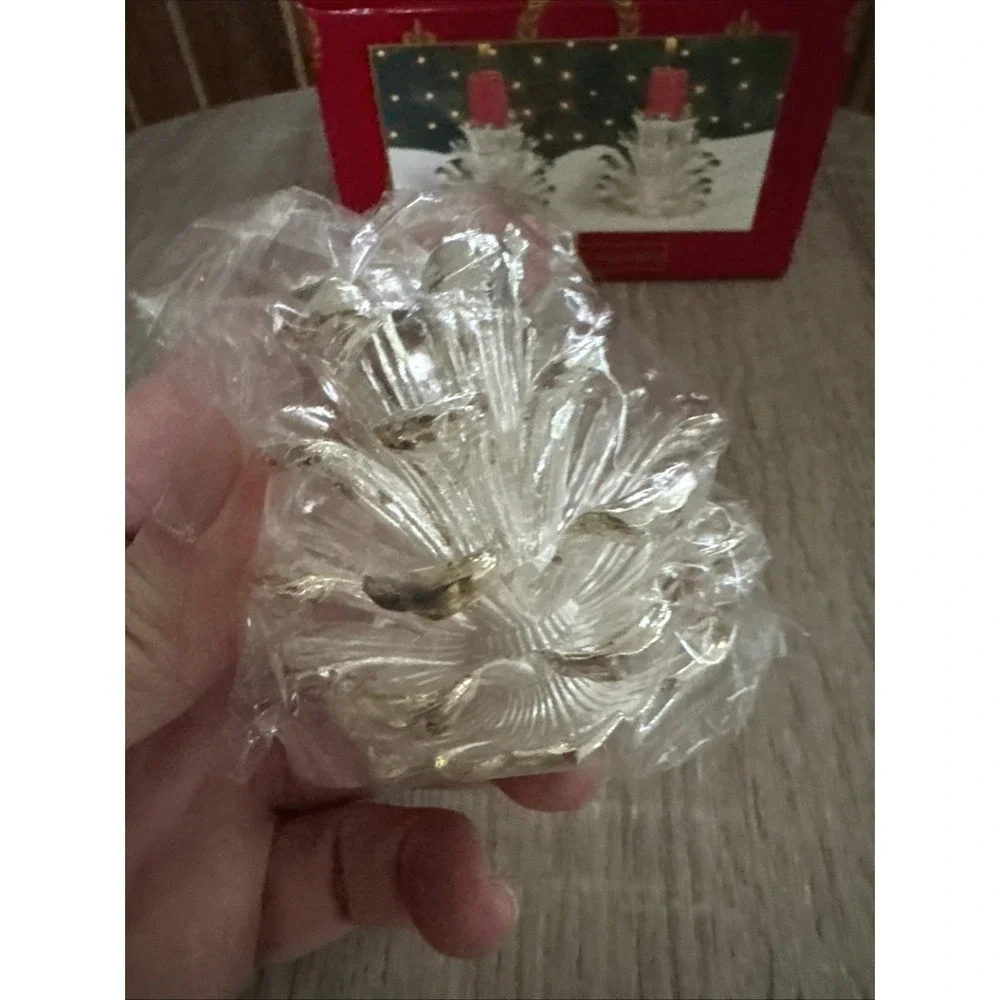 Vintage Silver Plated Christmas Candleholders Set of Two Pine Cone (NIB) 1997